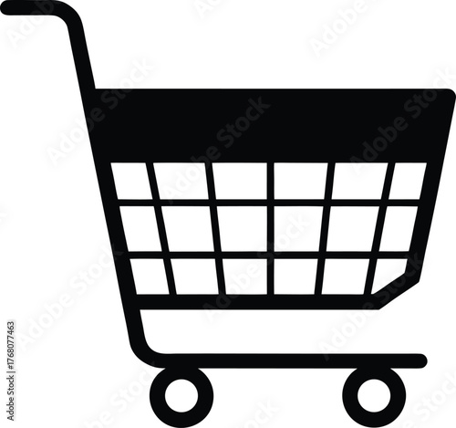 Black Shopping Cart Silhouette Icon – Retail and E-commerce Symbol Vector