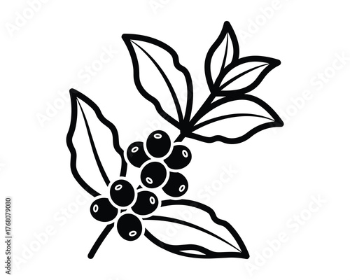 Artistic Illustration: Coffee Branch with Fresh Beans and Green Leaves