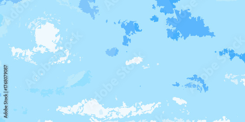 Abstract digital art painting of a bright blue sky with scattered white and light blue clouds