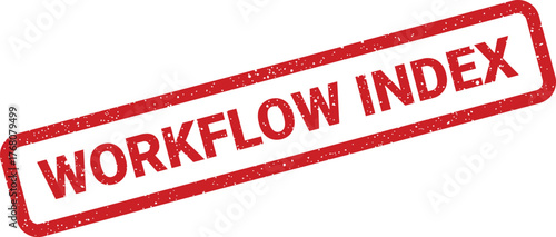 Distressed rubber stamp impression displaying the words workflow index, indicating sequential process documentation and organization
