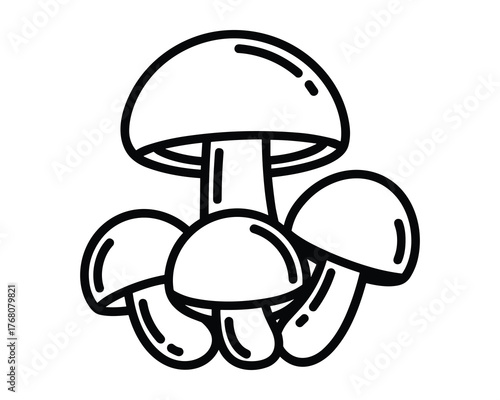 Delightful Mushroom Cluster Illustration: Edible Fungi in Detailed Outlines