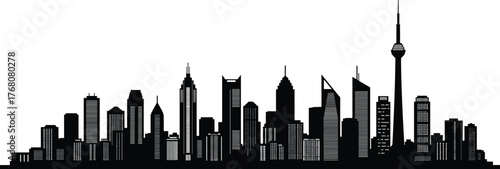Toronto city skyline silhouette with CN Tower, modern architecture vector illustration for travel, business, design and urban landscape projects