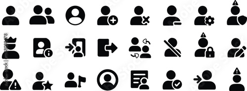 These are a collection of user and profile icons, commonly used in digital interfaces (like websites, apps, and software) to represent people, accounts, and user-related actions or states.