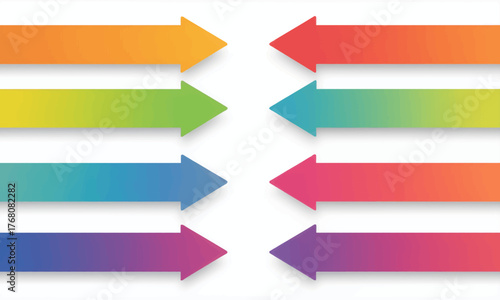 Colorful arrow icons pointing both ways, minimalist design, isolated on white