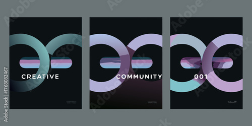 Abstract interlocking rings design with gradient colors and text on dark background