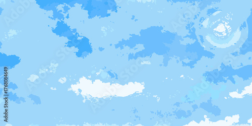 Abstract digital painting of a bright blue sky with scattered white and light blue clouds