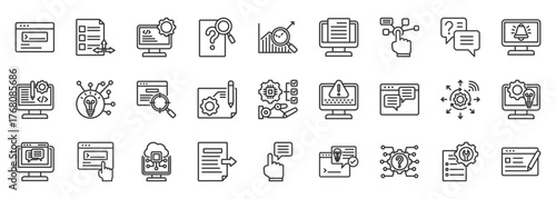 Prompting icon set collection outline. Icon pack contains prompting, clue, hint, suggestion, reminder, signal, indication, predictive analysis, question, idea