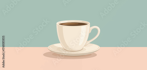Minimal coffee cup on saucer, clean design, pastel background, isolated
