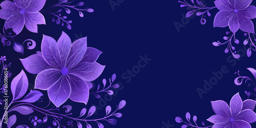 Purple floral border design with elegant vines on dark blue background