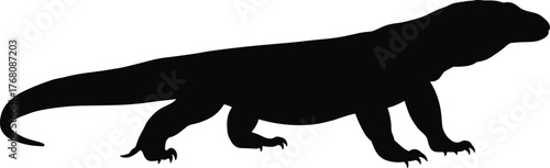 Komodo dragon silhouette, large lizard reptile vector illustration, wildlife predator design for logo, tattoo, or nature concept art