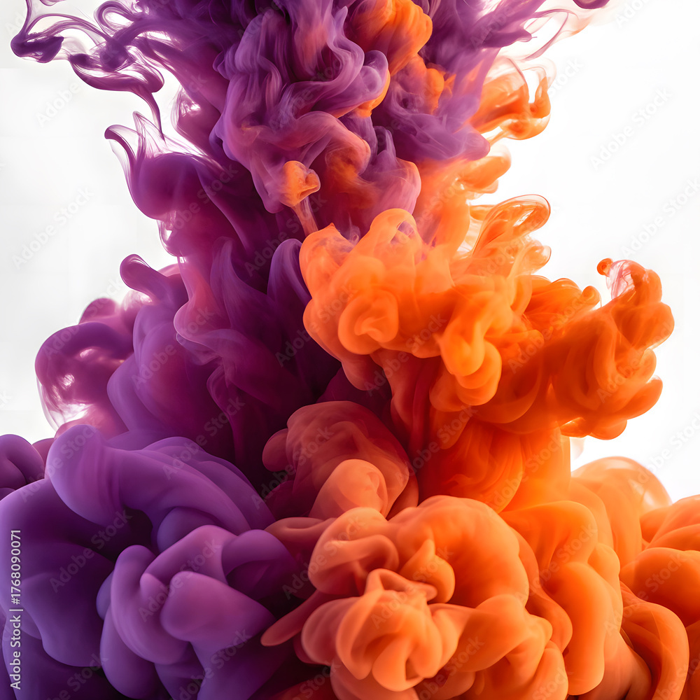 Fototapeta premium purple and orange smoke isolated on white background,