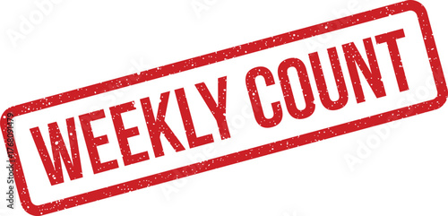 Grungy rubber stamp displaying WEEKLY COUNT text for inventory management, data tracking, or operational measurement reports
