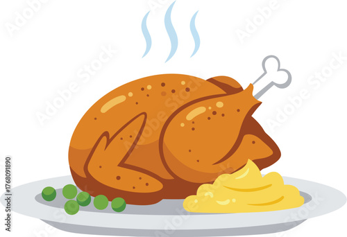 Golden roasted turkey dinner with mashed potatoes holiday feast vector