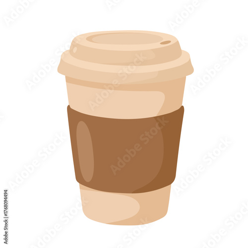 Takeaway Coffee Cup with Sleeve and Lid on Tabl