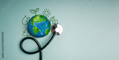 Earth with Stethoscope symbolizing sustainability, global environmental