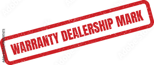 Red grunge rubber stamp mark indicating a dealership warranty for goods or services offered