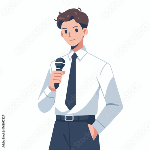 vector of young entrepreneur presenting using microphone