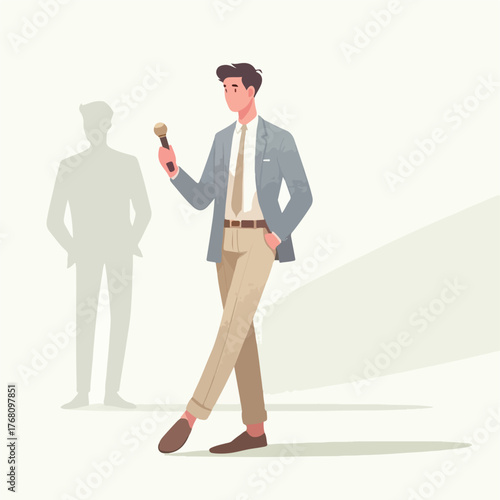 vector of young entrepreneur presenting using microphone