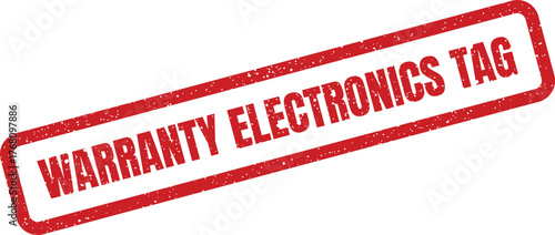 Red grunge rubber stamp with text indicating an electronics warranty tag or label