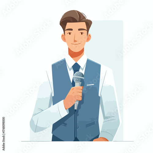 vector of young entrepreneur presenting using microphone