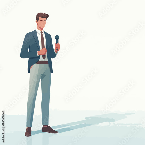 vector of young entrepreneur presenting using microphone