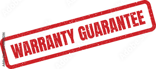 Red grunge texture rectangular stamp graphic providing a strong warranty guarantee for goods