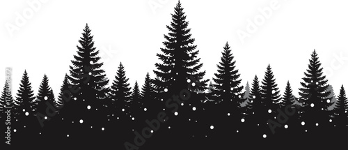 Vector art of silhouette of a pine forest with snow