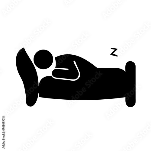 Stick figure sleeping soundly in bed with z symbol near