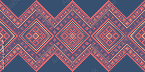 Stylish ethnic pattern featuring square shapes and zigzag lines, ethnic, square, zigzag, textile design, fabric print, gift wrap design, geometric pattern