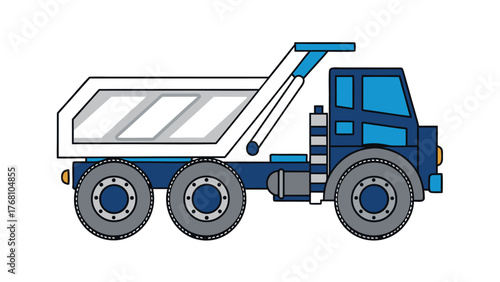 Heavy equipment isolated on white: blue farm tractor, construction truck, industrial machinery, and yellow vector vehicle illustration
