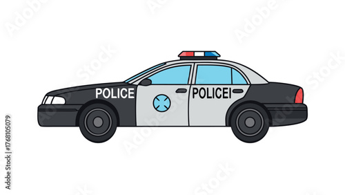 New classic vector illustration of a fast patrol police car isolated on white