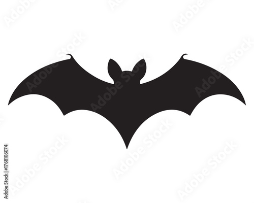 Black Color Bat Vector Illustration, Solid White Background		
