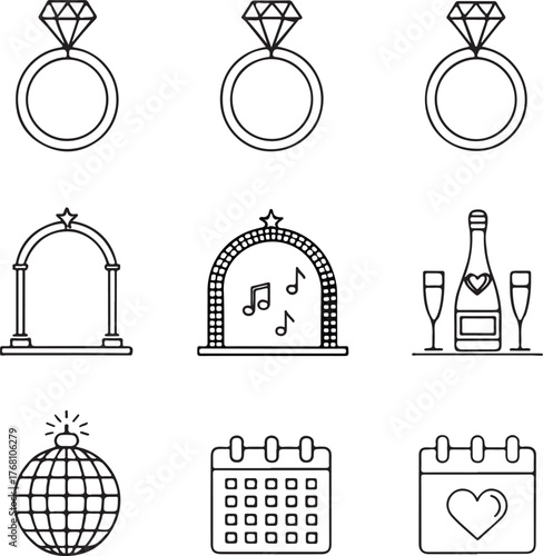 Wedding Ring, Arch, Champagne and More Icons