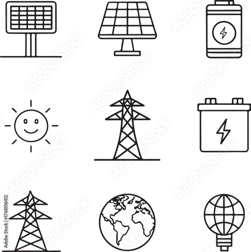 Global Renewable Energy and Power Grid Icons