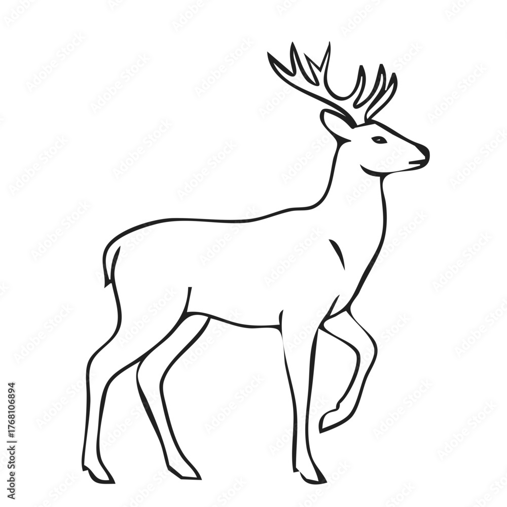 Obraz premium Black Outline Illustration of a Majestic Stag or Deer with Large Antlers, Generative AI
