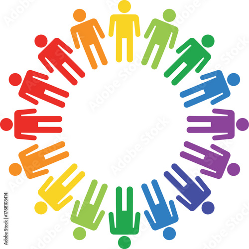 Circle of diverse people holding hands, symbolizing unity and community.