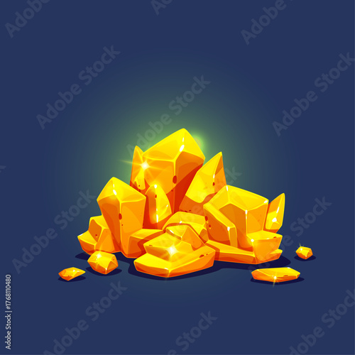 Gleaming pile of precious gold nuggets and crystals, symbolizing wealth and prosperity