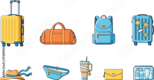 Vector art of collection of travel bags and accessories