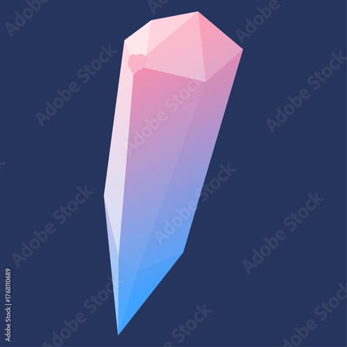 Crystal object rendered in gradient pink and blue colors on a dark blue background