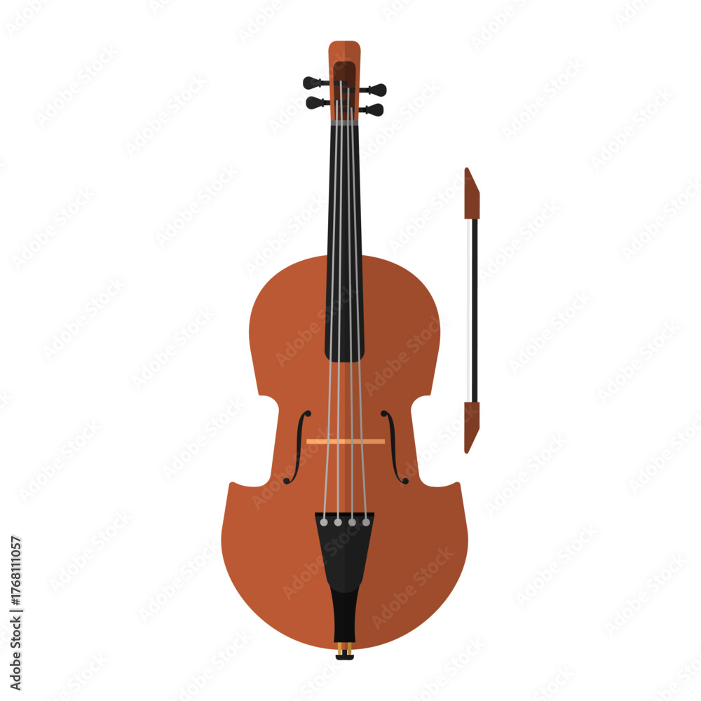 Naklejka premium Brown Wooden Violin with Bow on a White Background - Classical Music Instrument