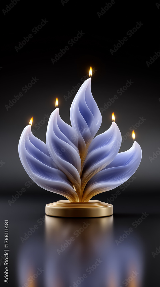 Fototapeta premium Hanukkah Menorah with Decorative Blue Candles on Black Background