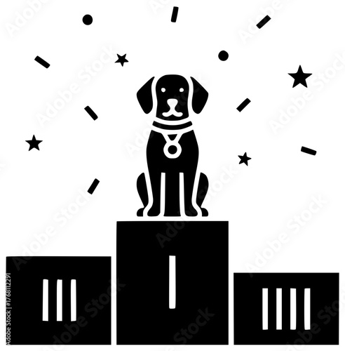 animal illustration pet silhouette dog logo show icon podium outline winner pedestal puppy competition award champion canine domestic cartoon shape adorable vector graphic background