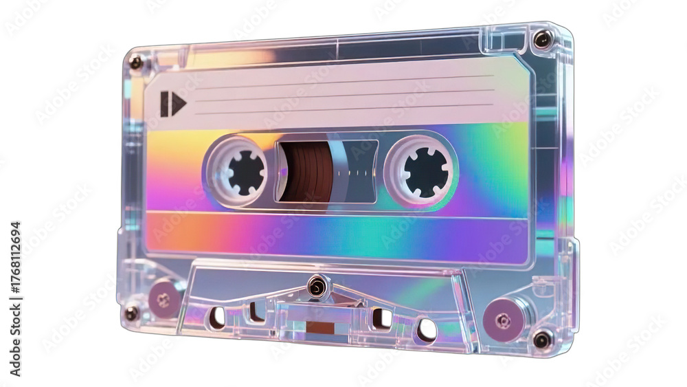 Obraz premium A vintage audio cassette tape with a white label sits isolated, an obsolete analogue object of retro music recording technology