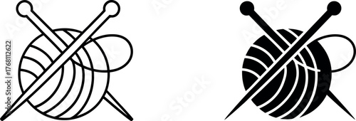 Knitting yarn ball with needles icons vector design for textile craft projects