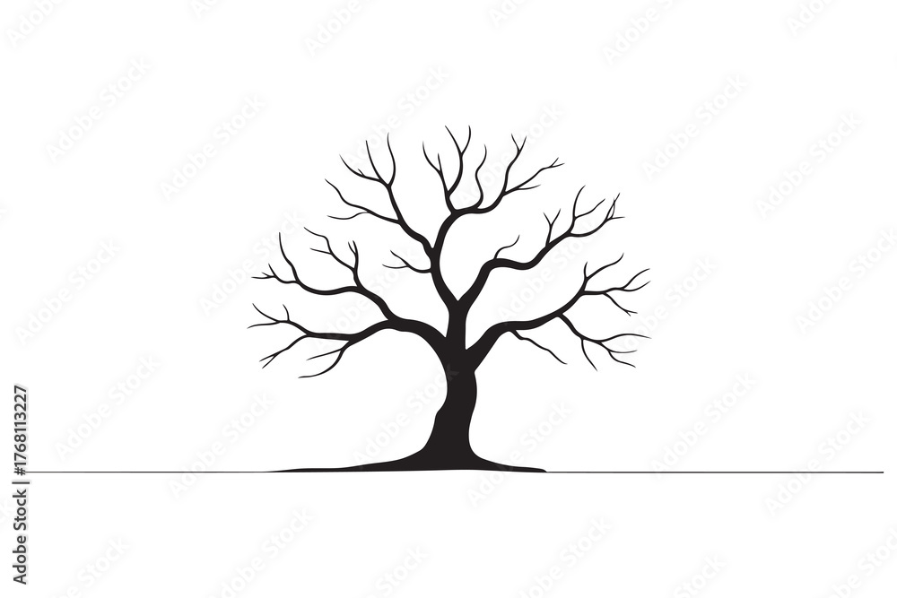 Fototapeta premium Leafless tree silhouette icon on white and black background