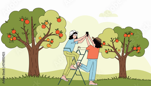 Friends Taking Photo of Orange Tree