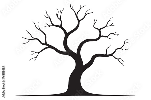 Leafless tree silhouette icon on white and black background