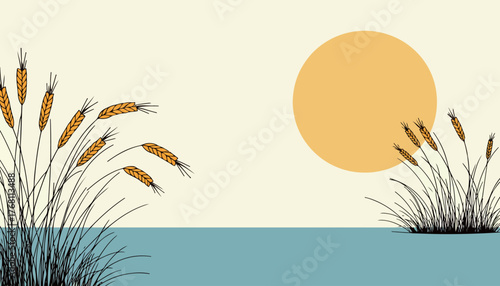 Wheat Field and Sun Illustration