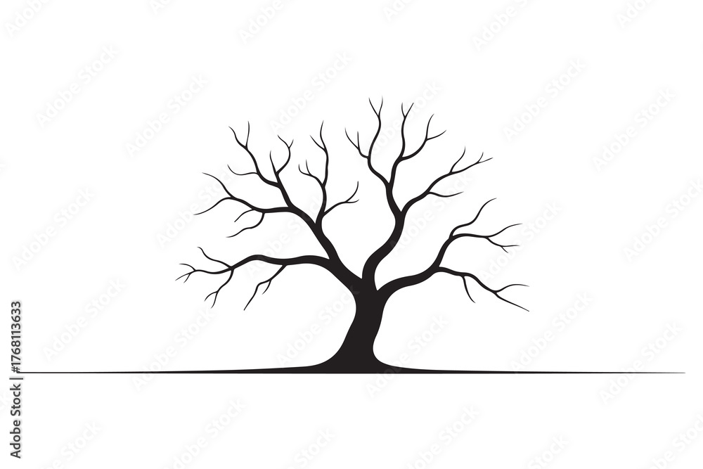 Fototapeta premium Leafless tree silhouette icon on white and black background