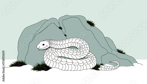 Cartoon Snake Resting by Rocks